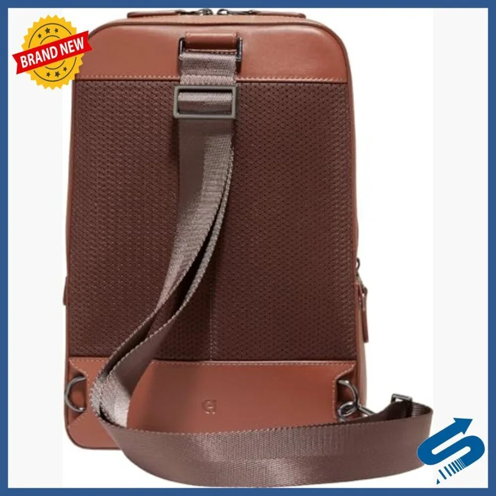 Leather Sling Bag with Tablet Pocket, Adjustable Strap, Daypack